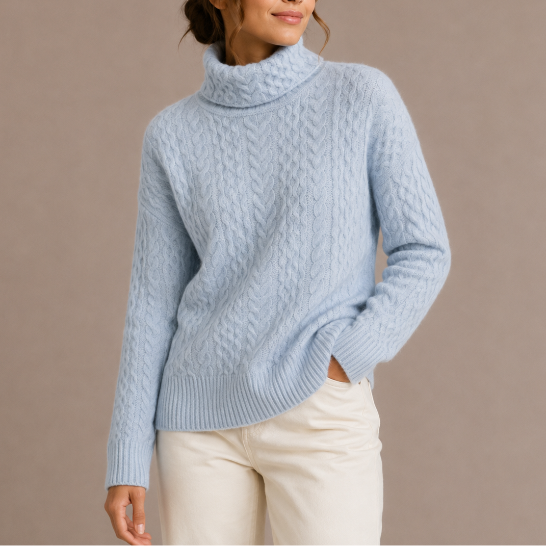 Women's Chunky Cable Knit Turtleneck Sweater for Winter-Unica Milano