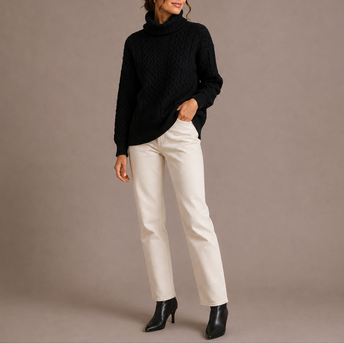 Women's Chunky Cable Knit Turtleneck Sweater for Winter-Unica Milano