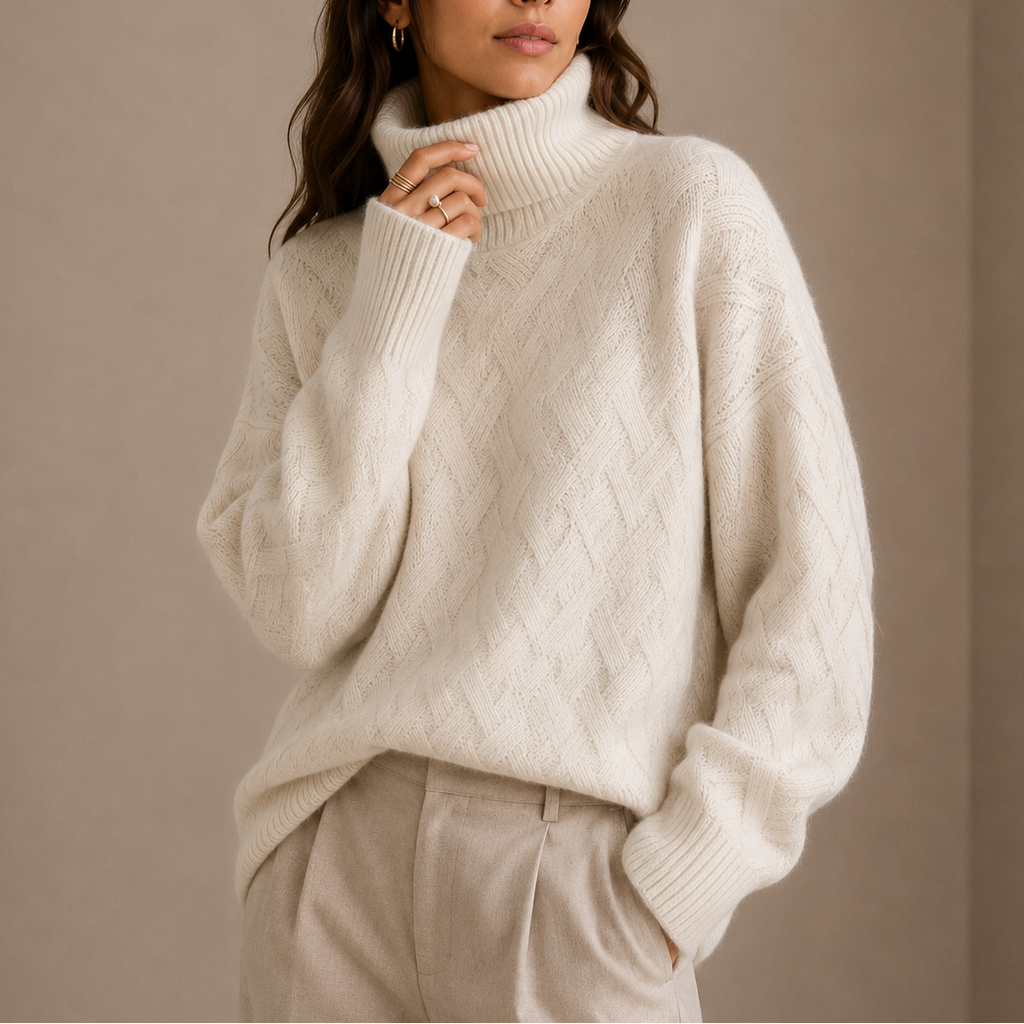 Women's Textured Turtleneck Sweater – Cozy Winter Knit Jumper-Unica Milano