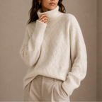 Women's Textured Turtleneck Sweater – Cozy Winter Knit Jumper-Unica Milano