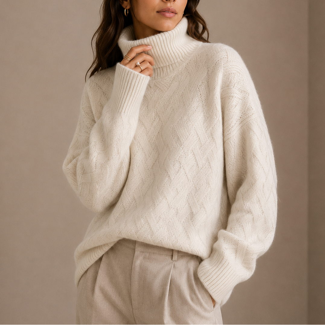Women's Textured Turtleneck Sweater – Cozy Winter Knit Jumper-Unica Milano