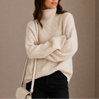 Women's Textured Turtleneck Sweater – Cozy Winter Knit Jumper-Unica Milano