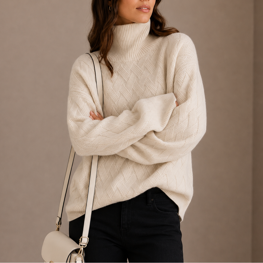 Women's Textured Turtleneck Sweater – Cozy Winter Knit Jumper-Unica Milano