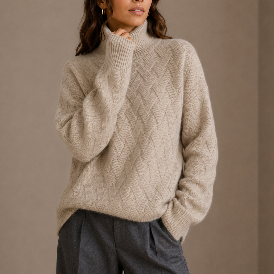 Women's Textured Turtleneck Sweater – Cozy Winter Knit Jumper-Unica Milano