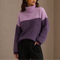 Women's Oversized Herringbone Turtleneck Winter Sweater-Unica Milano