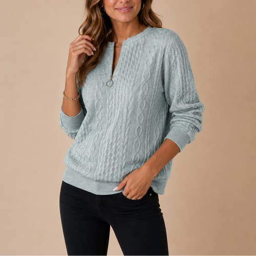 Women's Cable Knit Half Zip Sweater - Cozy Winter Pullover-Unica Milano