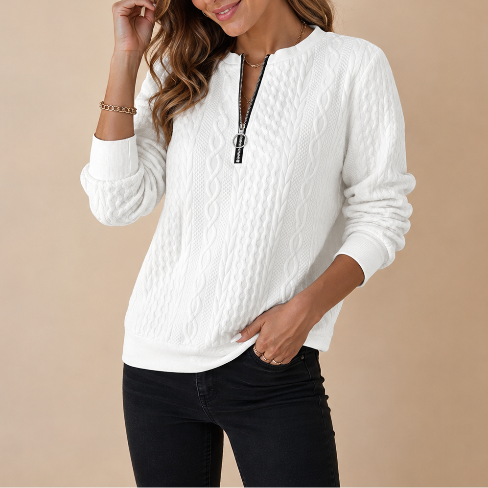 Women's Cable Knit Half Zip Sweater - Cozy Winter Pullover-Unica Milano