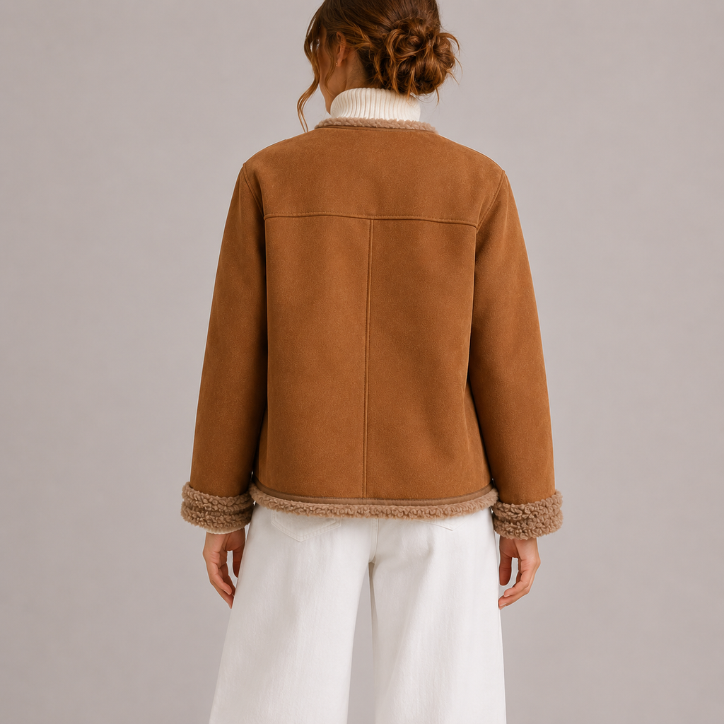 Women's Faux Suede Autumn Jacket with Shearling Detail-Unica Milano