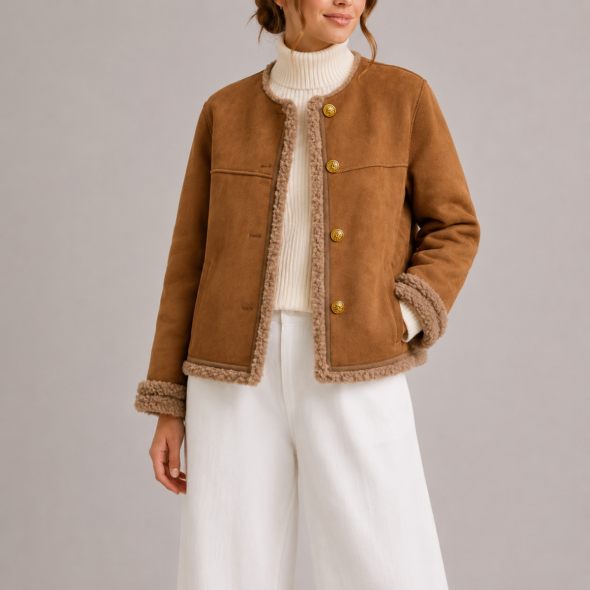 Women's Faux Suede Autumn Jacket with Shearling Detail-Unica Milano